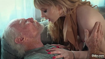 Sexy blonde babe pleasures grandpa's cock and begs for more until she swallows his ejaculation