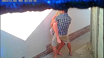 Amateur couple caught on camera having sex outside a public restaurant